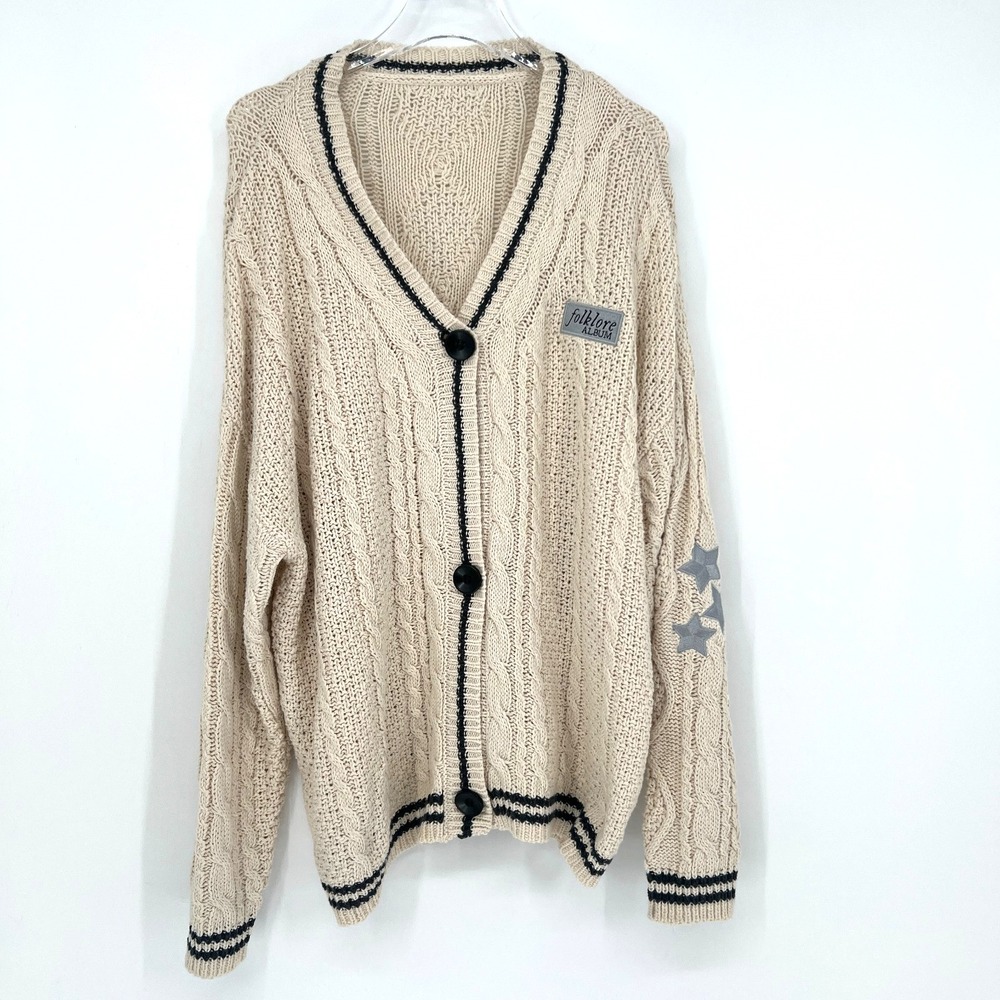 Folklore Cardigan Womens XL/2XL Star Embroidred Cable Knit